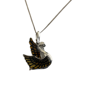 Designer Sterling Silver Swan and Amber Pendant