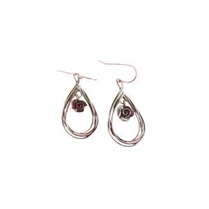 Silver Drop Earrings - Set with Dangly Rose