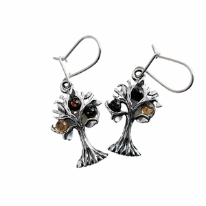 Tree of Life- Amber Silver Drop Earrings