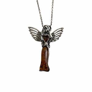 Sterling Silver and Amber Angel Pendant.