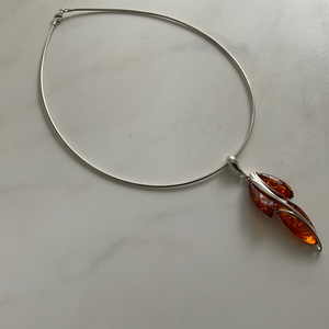 Designer Sterling Silver and Amber Pendant