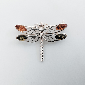 Sterling Silver- Dragonfly Amber Brooch