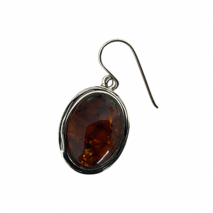 Amber & Silver Oval Drop Earrings