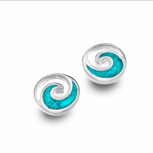 Sterling Silver and Torquoise Enamel Stud Wave Design Earrings