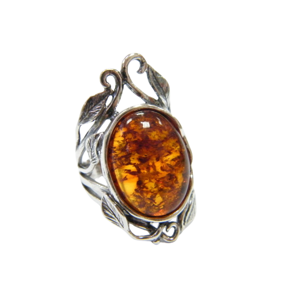 Designer Sterling Silver and Amber Ring - R02070