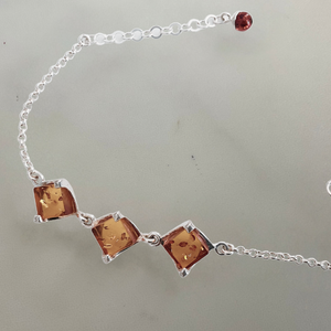 Sterling Silver and Amber Bracelet. Chain style.