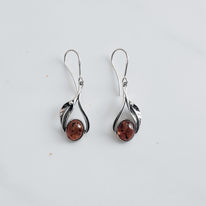 Amber & Silver Leaf Drop Earrings -