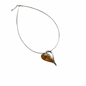 Sterling Silver and Amber Heart Pendant