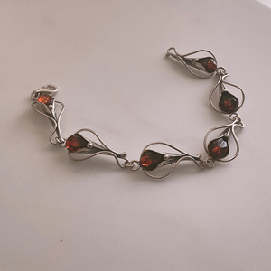 Sterling Silver and Rich  Brandy Coloured Amber Bracelet.