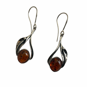 Amber & Silver Leaf Drop Earrings -