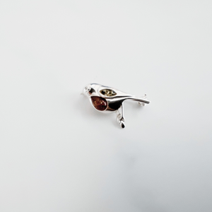 Sterling Silver-Amber Bird Brooch