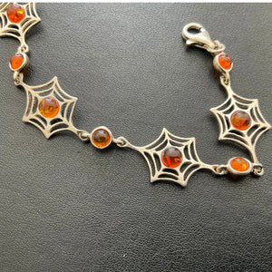 Spiders Web Sterling Silver and Amber Bracelet