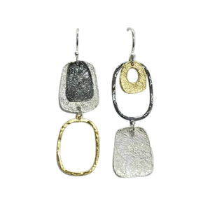 Sterling Silver 3 Tone Hand Crafted Drop Earrings