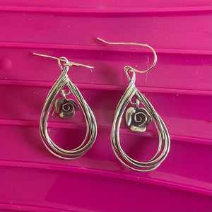 Silver Drop Earrings - Set with Dangly Rose